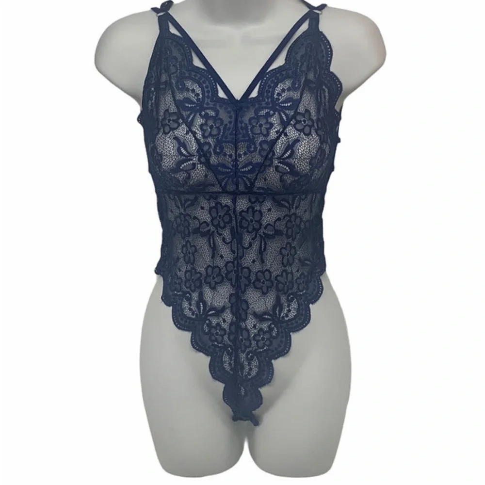 Sexy Lace Bodysuit/Lingerie in Navy Blue- Large